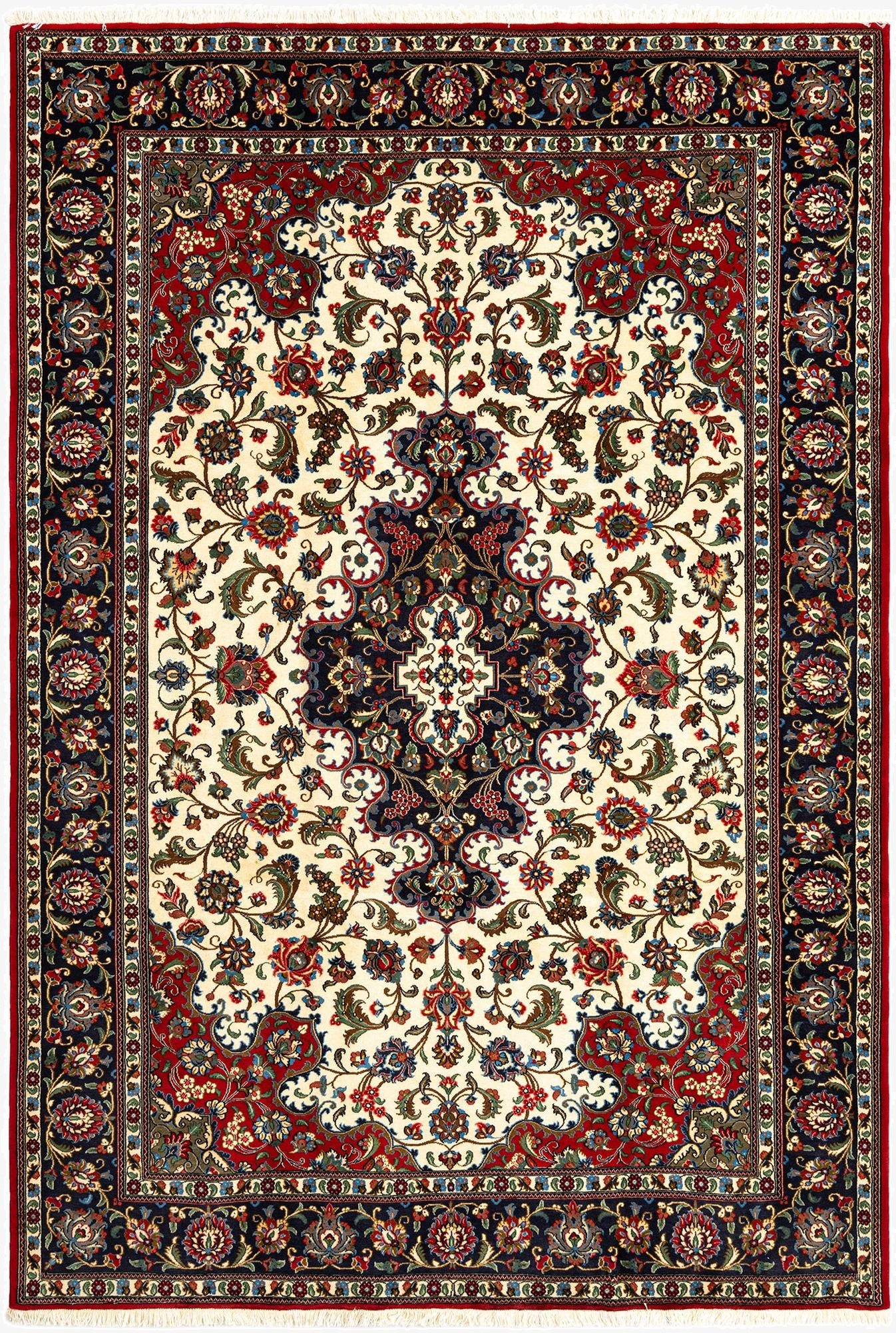  6' 7 x 9' 7  Hand Knotted Qom Persian Rug
