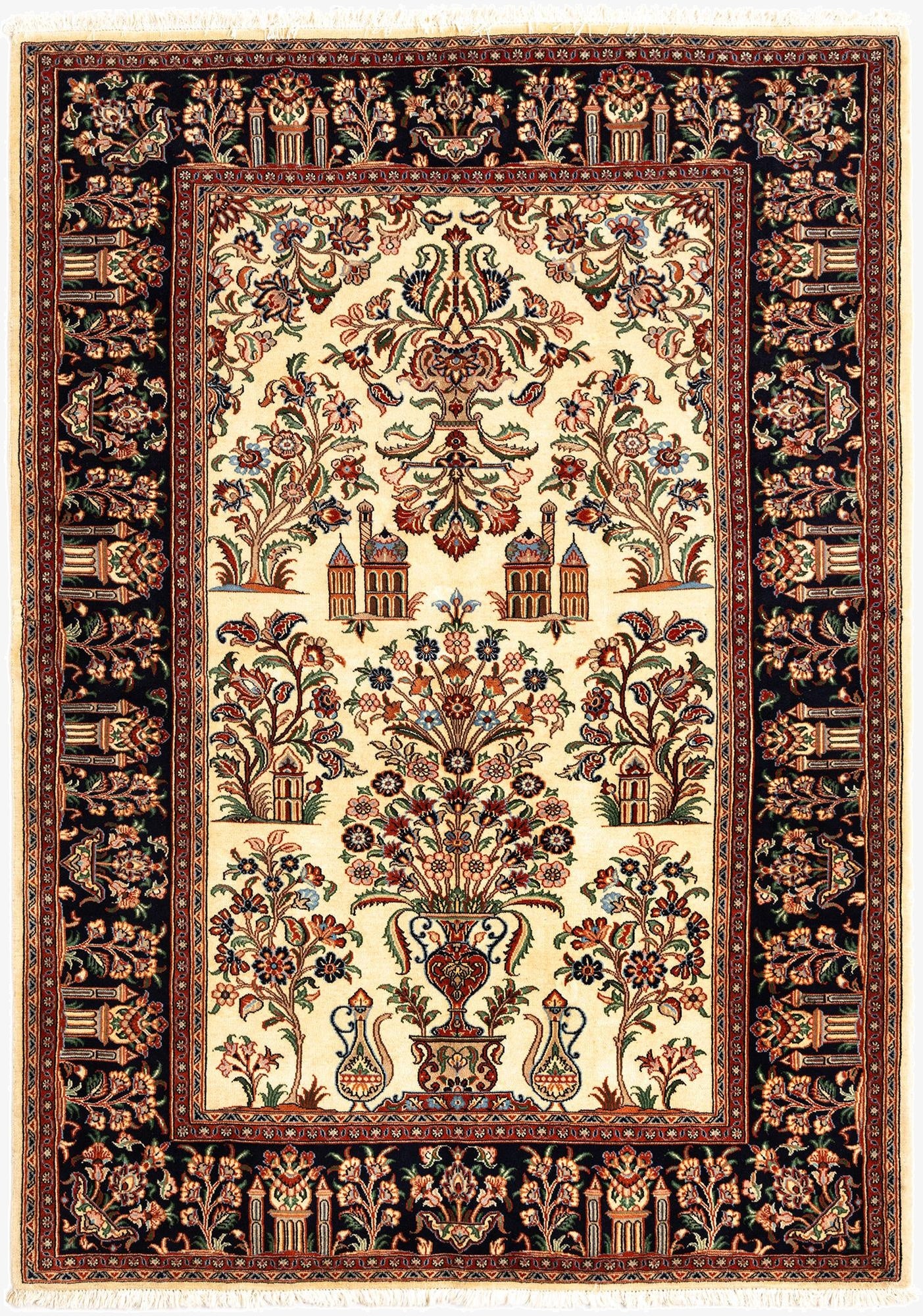  4' 6 x 6' 6  Hand Knotted Qom Persian Rug
