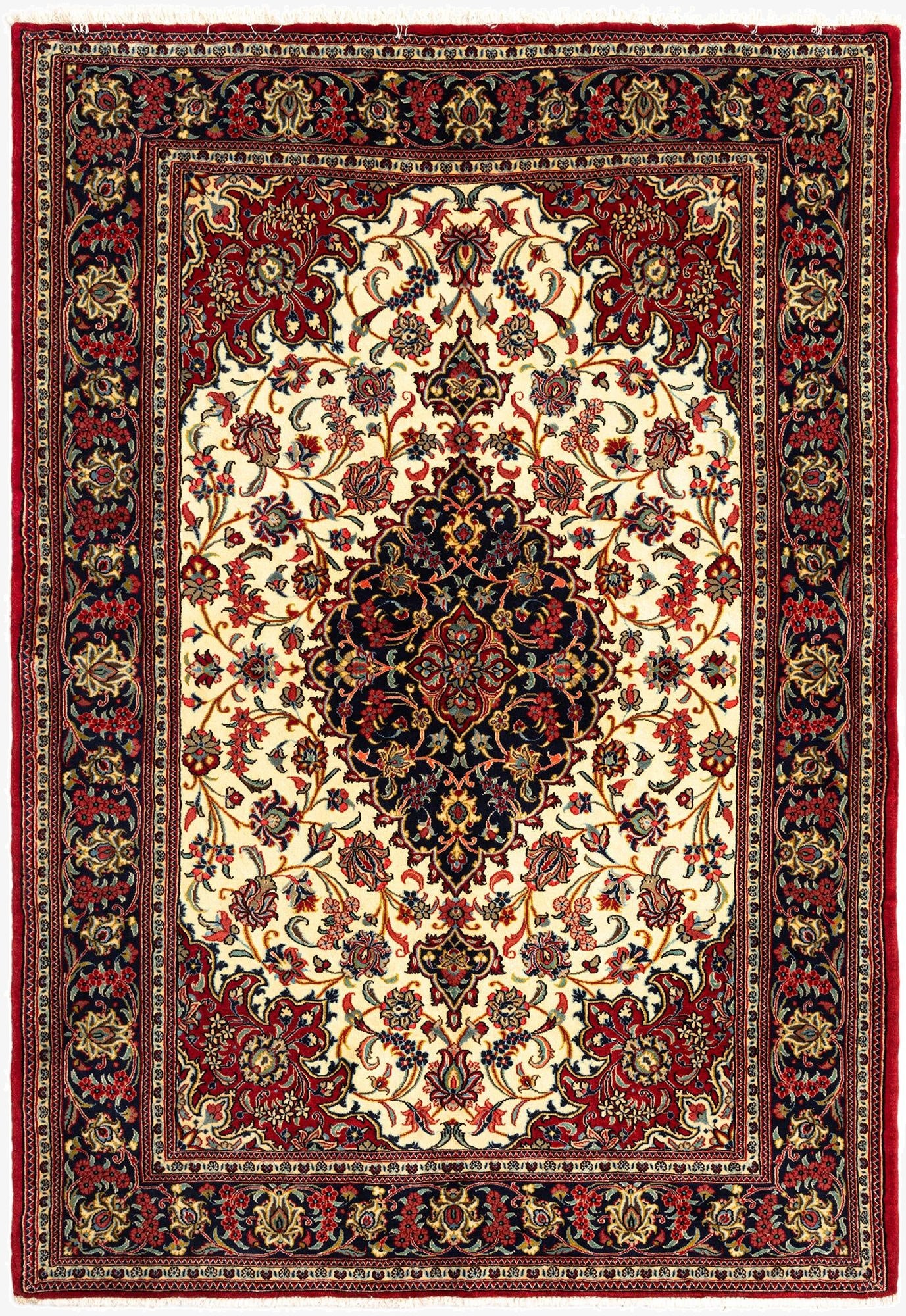  4' 8 x 6' 10  Hand Knotted Qom Persian Rug