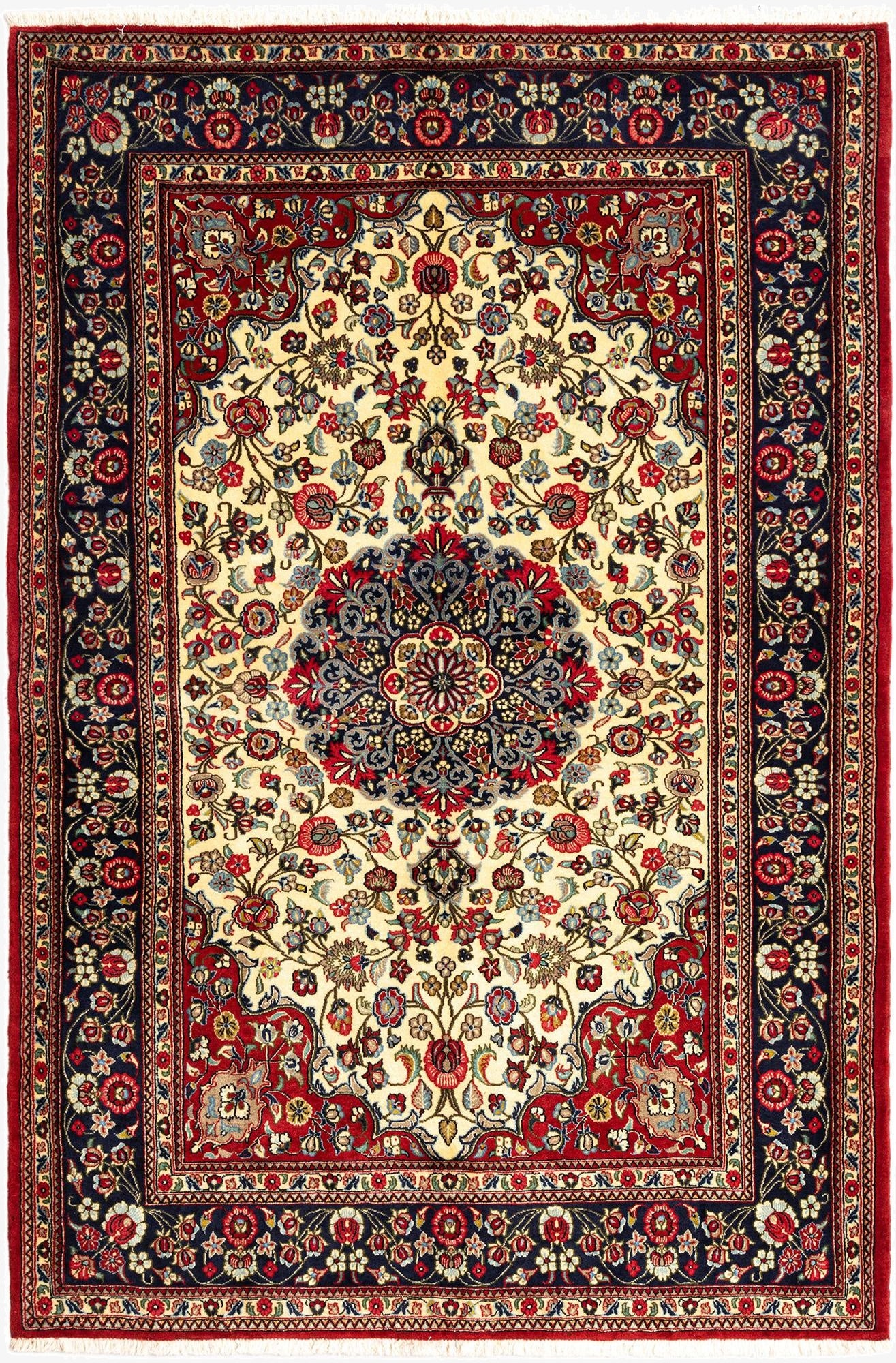  4' 7 x 7'  Hand Knotted Qom Persian Rug