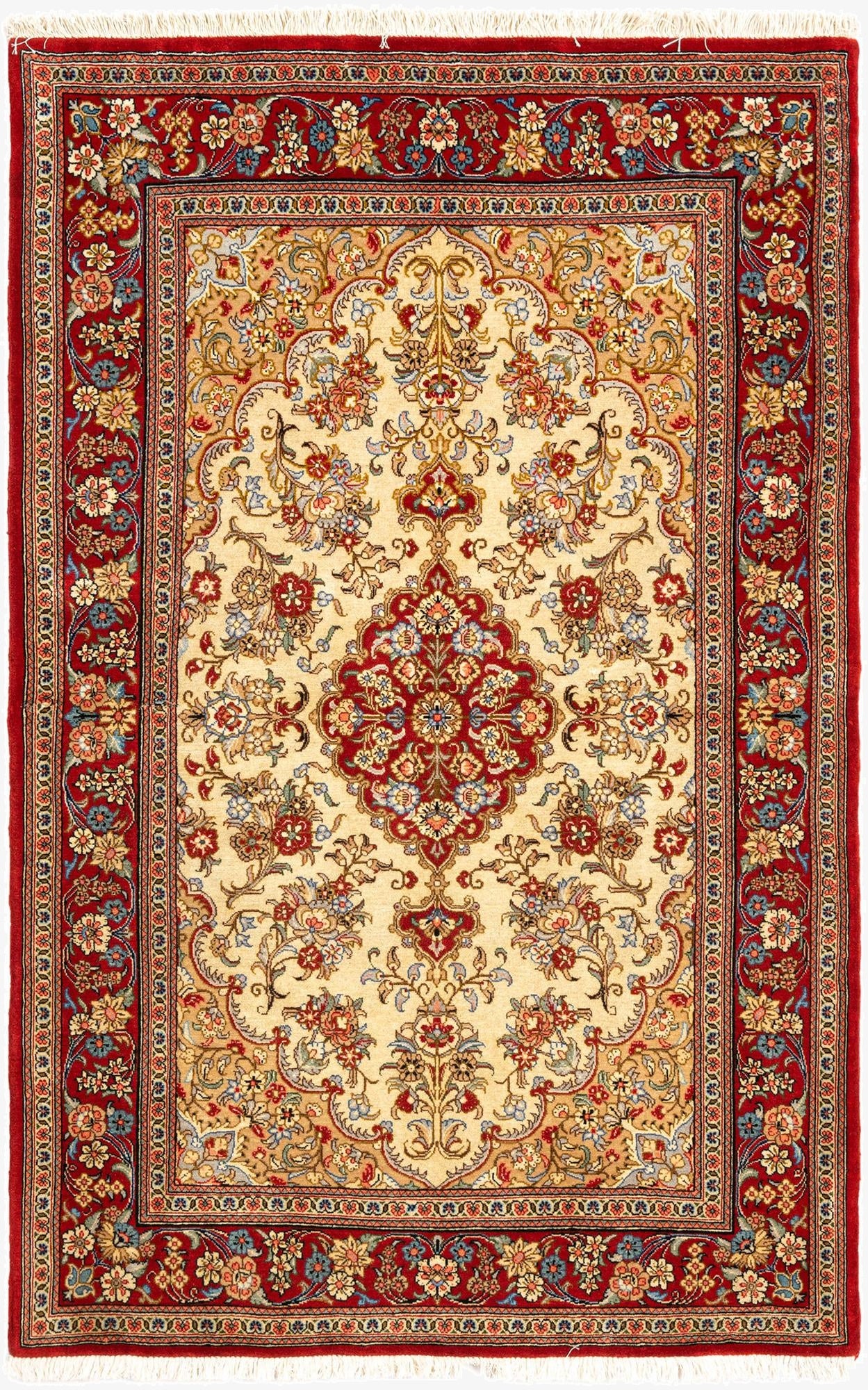  3' 4 x 5' 1  Hand Knotted Qom Persian Rug