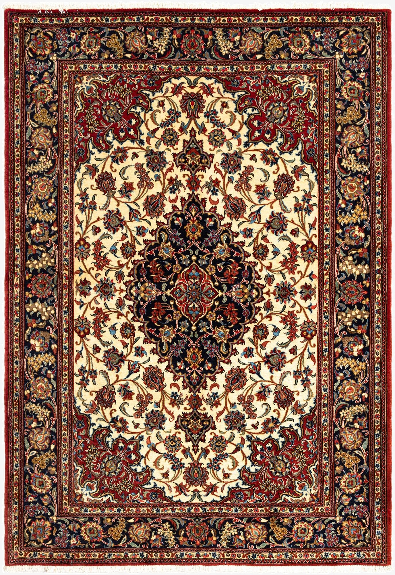  4' 8 x 6' 10  Hand Knotted Qom Persian Rug