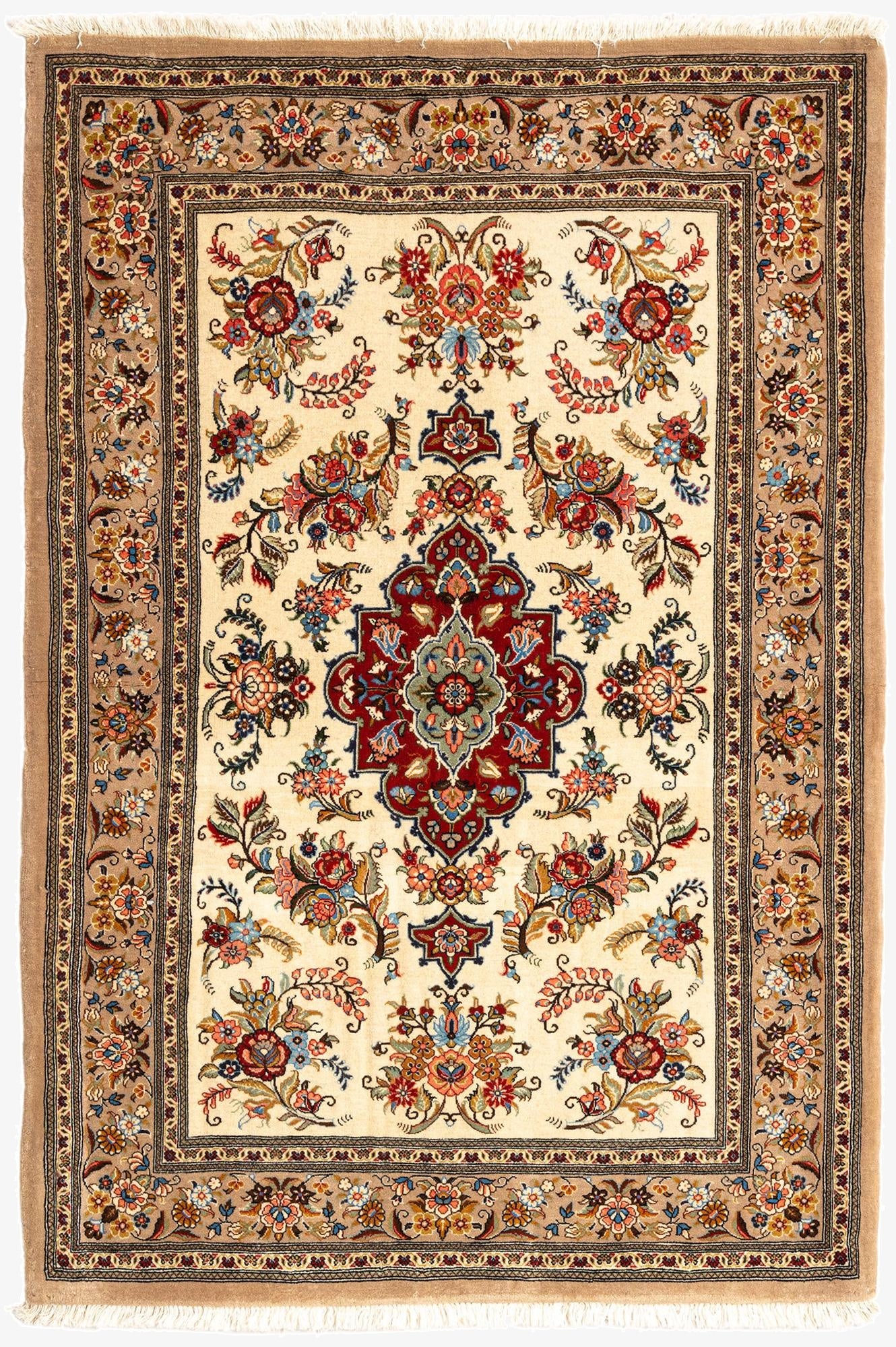  3' 7 x 5' 4  Hand Knotted Qom Persian Rug