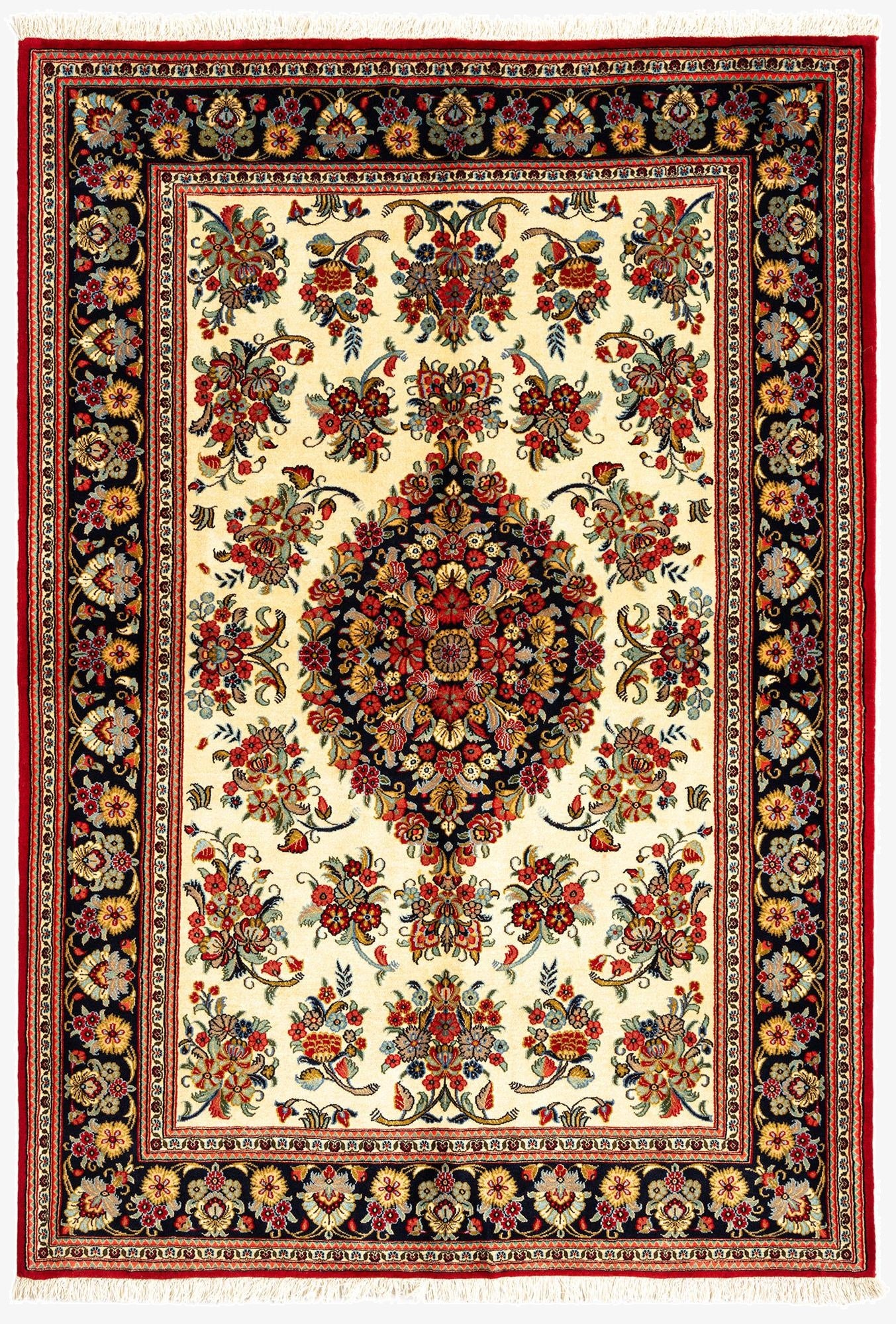  4' 8 x 6' 8  Hand Knotted Qom Persian Rug