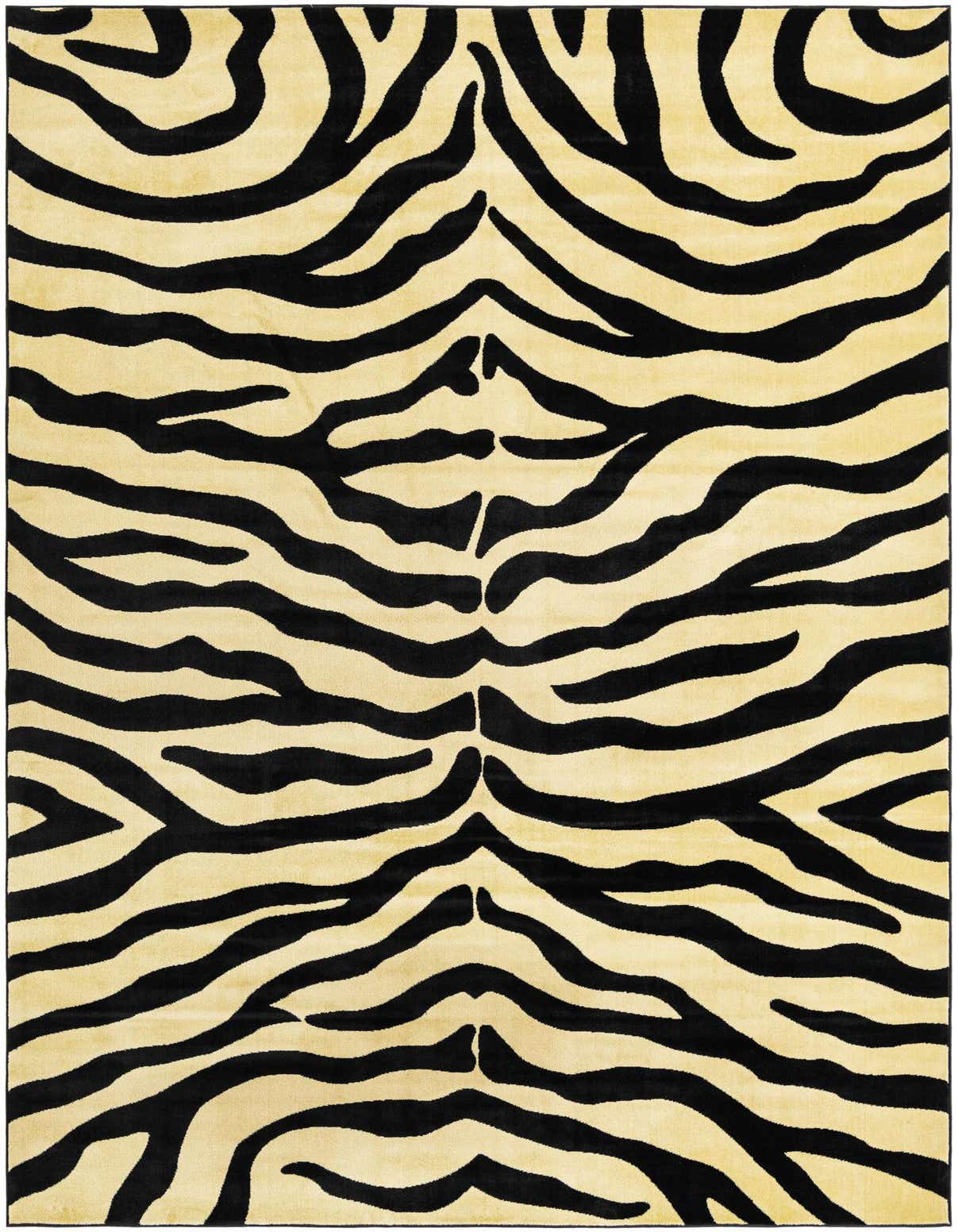 A 3x5 rectangular ivory and black zebra print rug with a medium pile, perfect for an entryway.