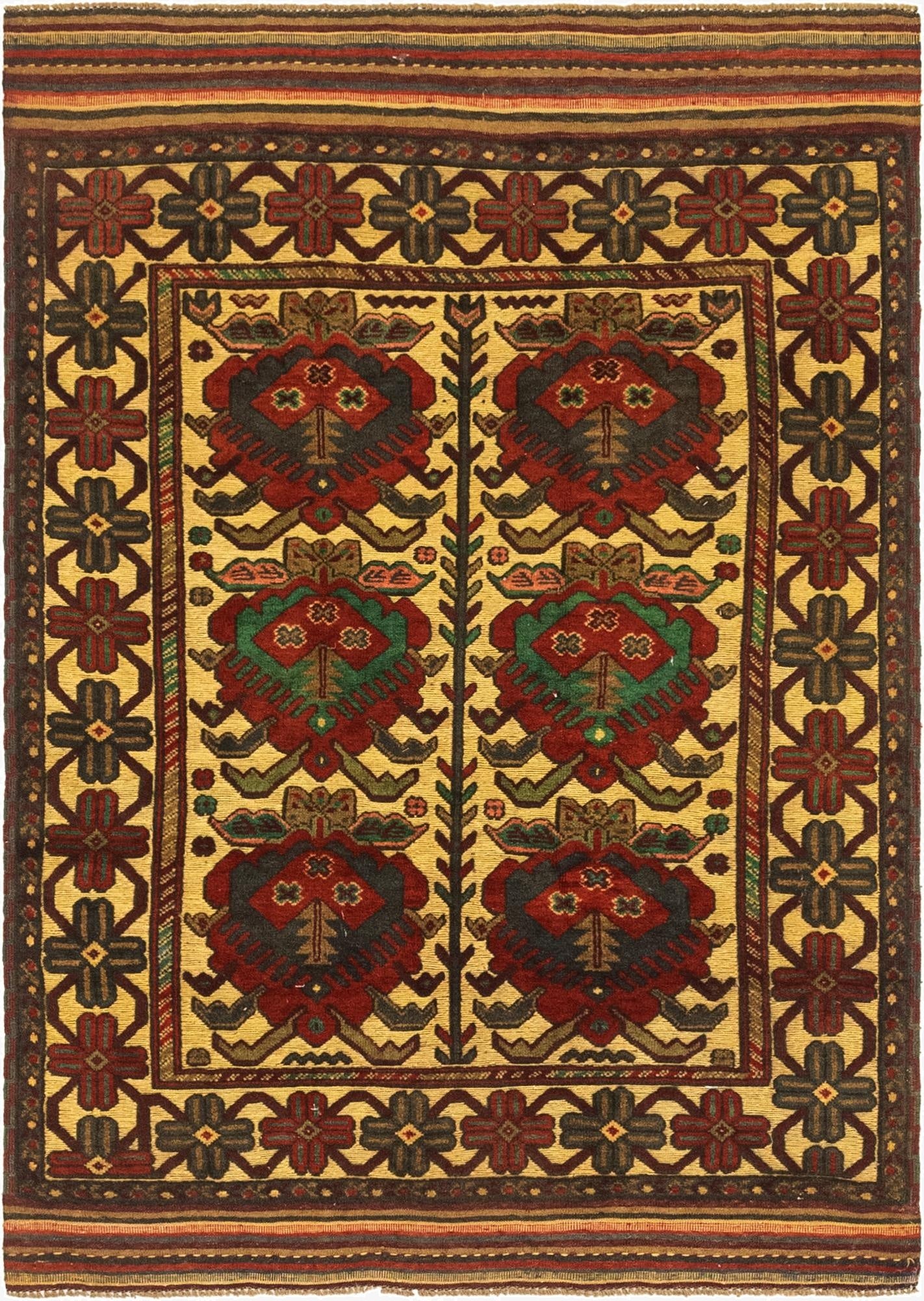  4' 2 x 5' 11  Hand Knotted Sumak Wool Rug