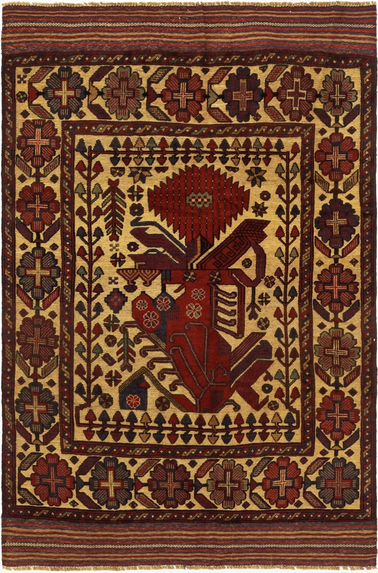  4' 4 x 5' 7  Hand Knotted Sumak Wool Rug