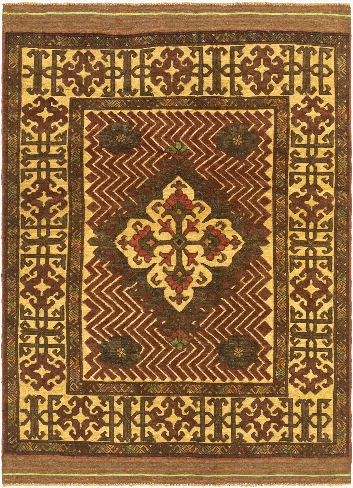  4' 2 x 5' 11  Hand Knotted Sumak Wool Rug