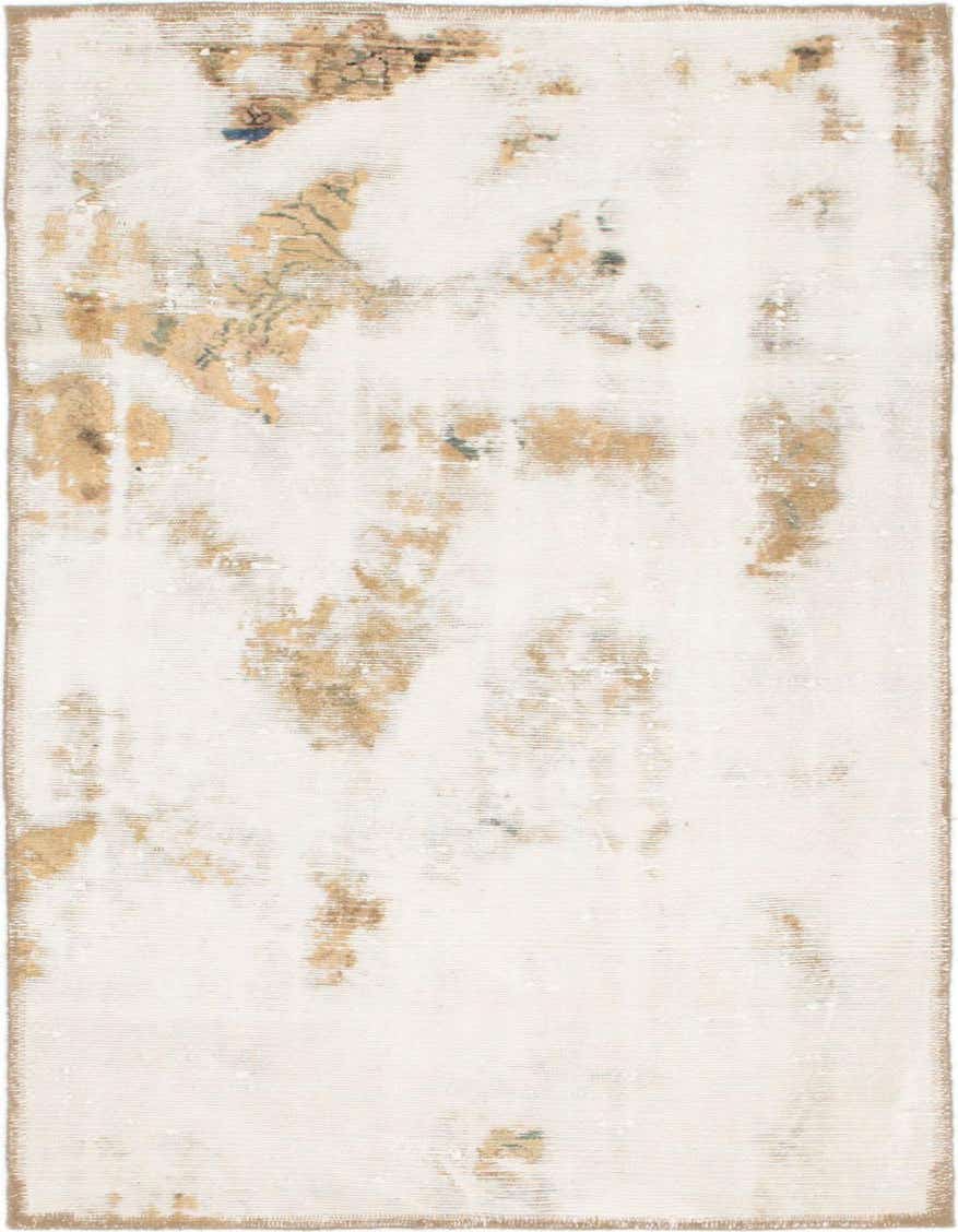 A 3x4 rectangular Ultra Vintage rug in ivory and cream with distressed Persian and abstract patterns, made of wool.