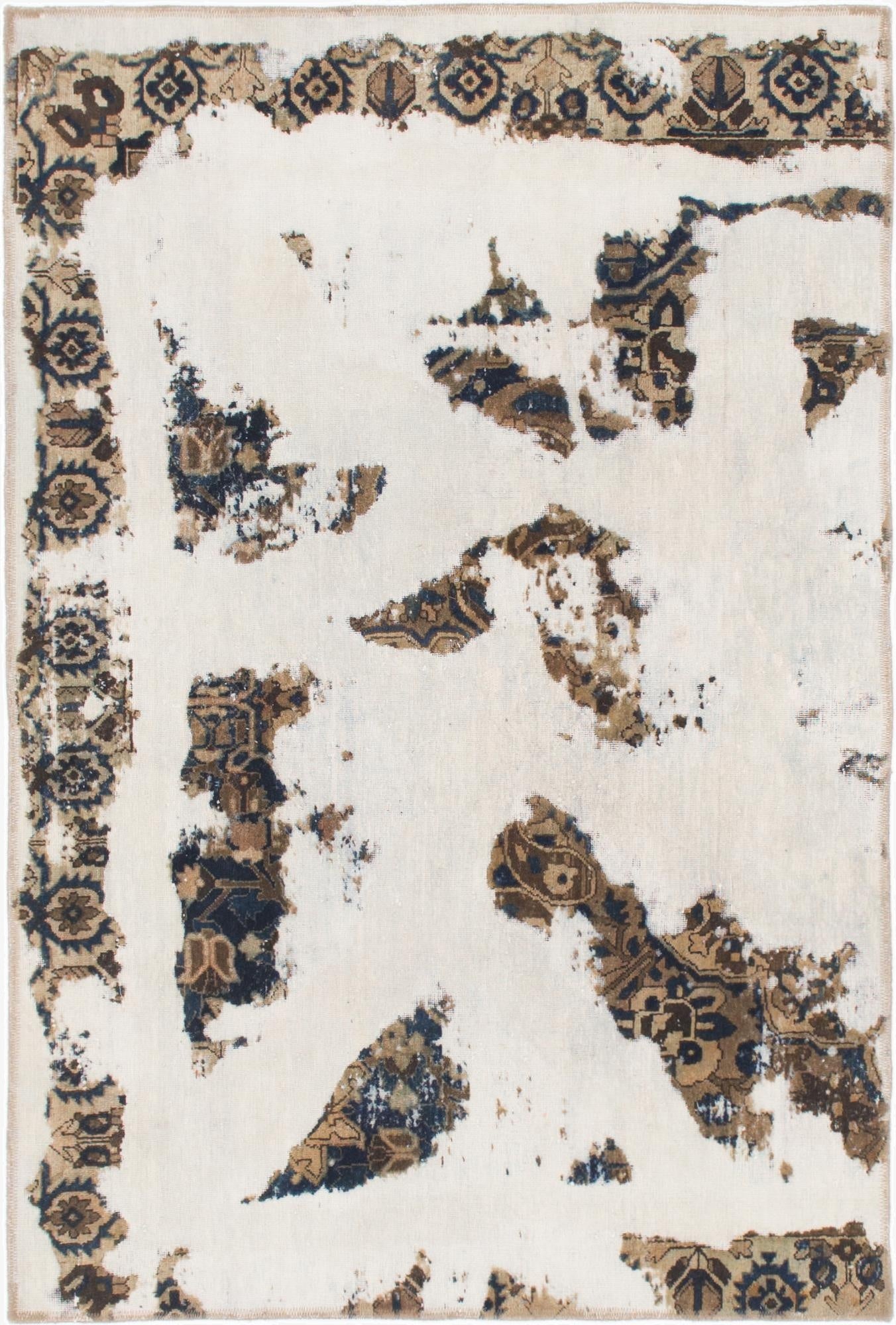  4' 2 x 6' 2  Hand Knotted Ultra Vintage Persian Wool Rug