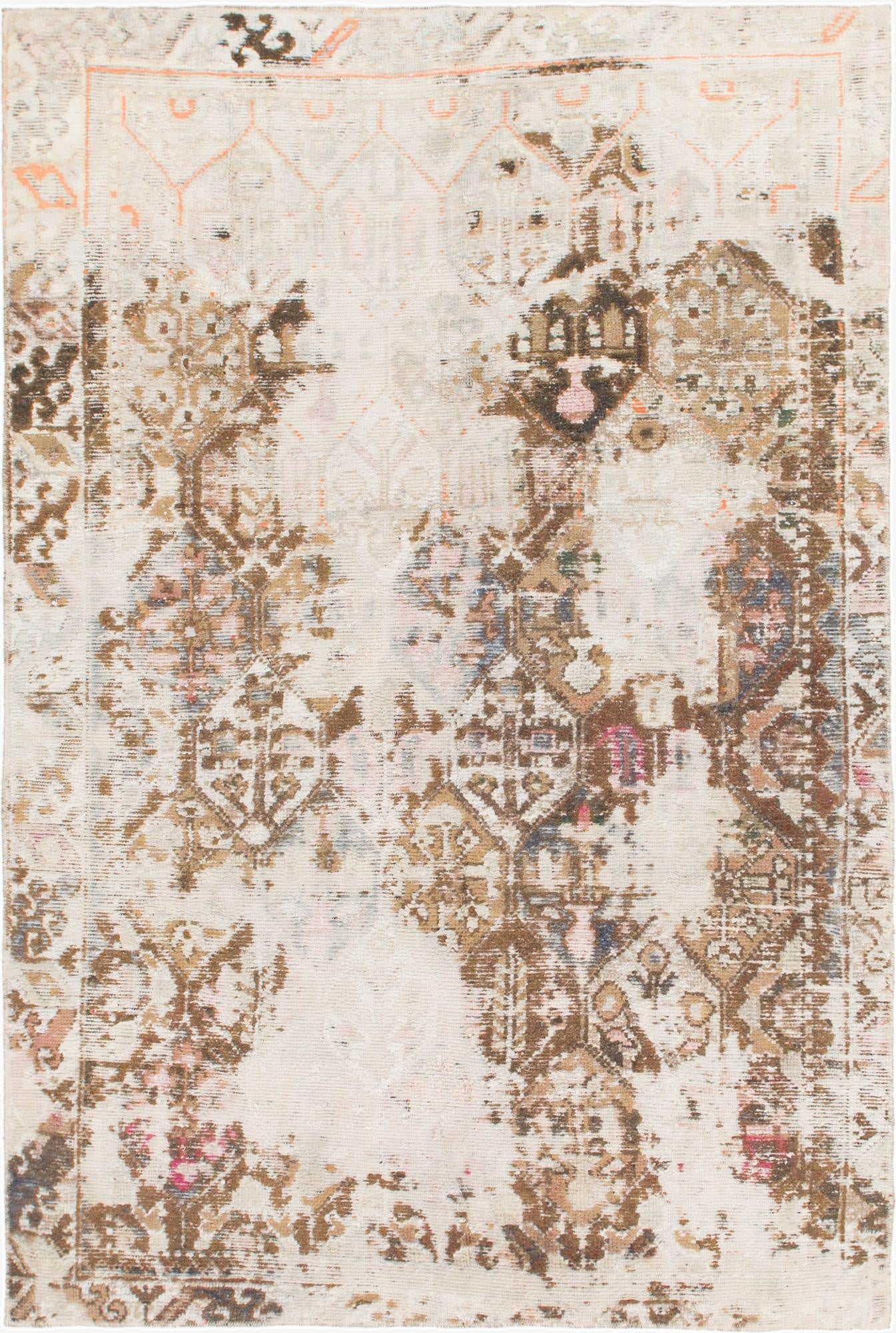  5' 10 x 8' 6  Hand Knotted Ultra Vintage Persian Wool Rug