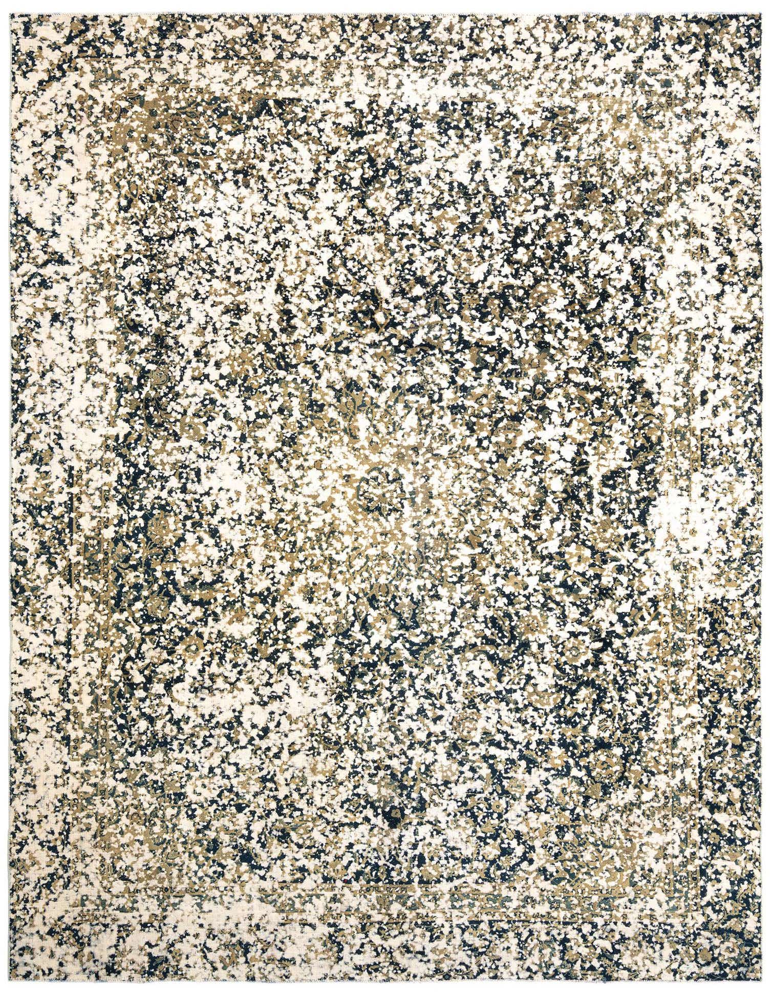 An 8x11 rectangular Rugs.com Vintage Royal area rug with an ivory, cream, and black Persian pattern.