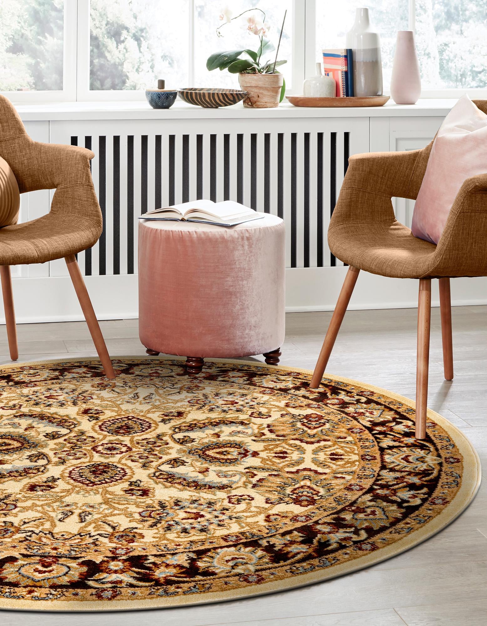 Cream 7' 10 x 7' 10 Aditi Round Rug | Rugs.com