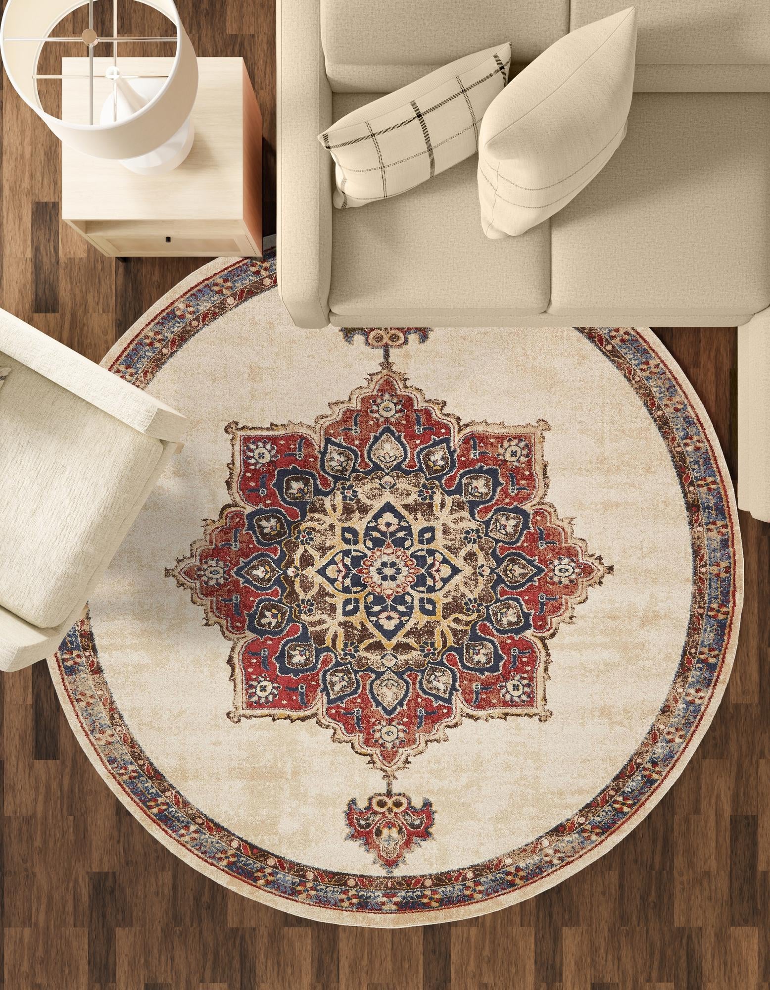Cream 8' x 8' Eden Round Rug | Rugs.com