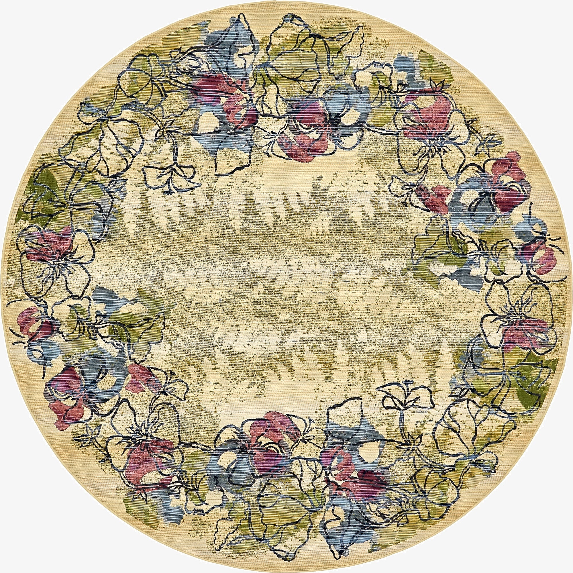  8' x 8'  Washable Botanical Indoor / Outdoor Round Rug