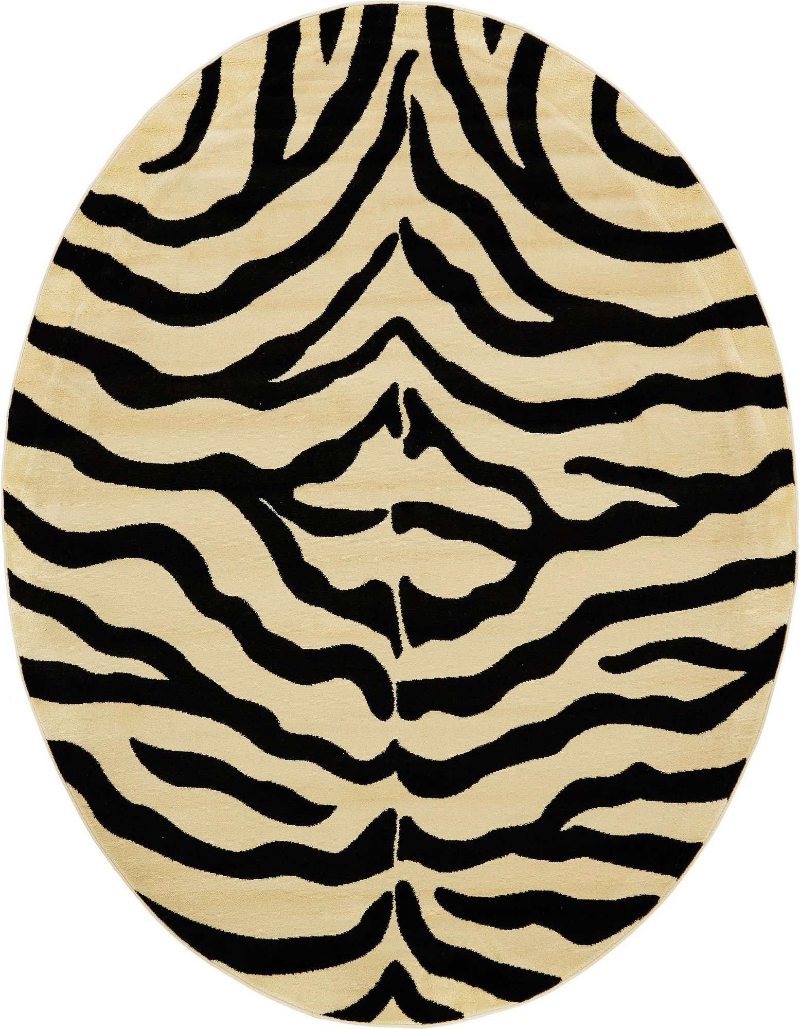 A round 7' 10 x 7' 10 Savannah rug featuring a bold black and ivory zebra stripe pattern.