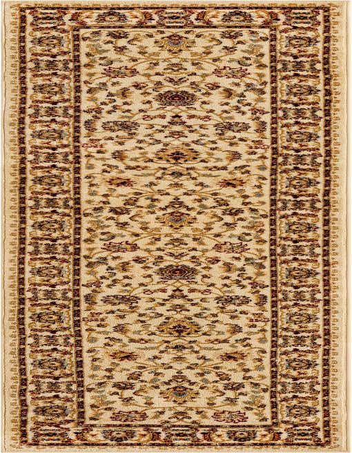 A 10 ft runner rug in ivory with a traditional oriental floral pattern and a detailed border, ideal for hallways.