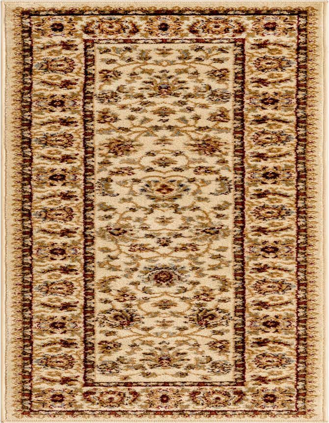 A 6 ft ivory runner rug with a traditional oriental floral pattern in shades of cream, brown, and light blue, perfect for a hallway.