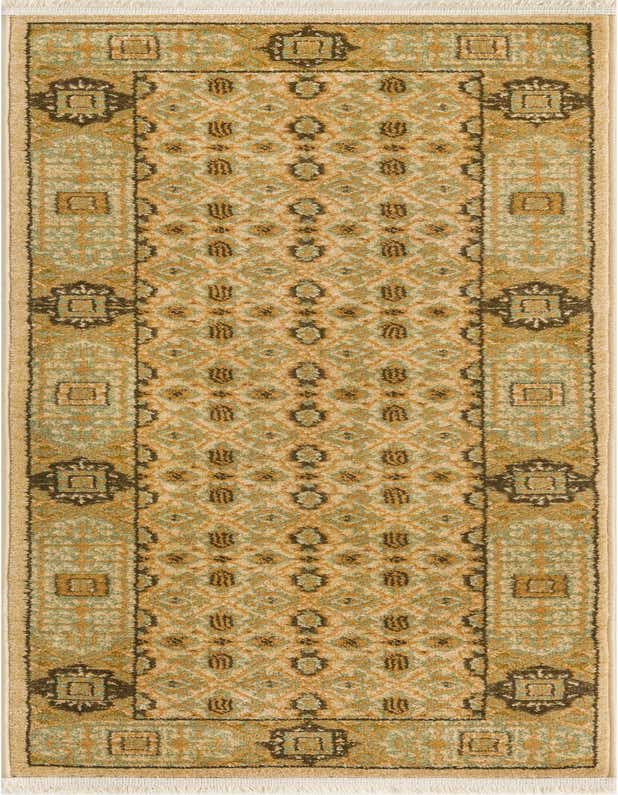 A 6 ft runner rug with a traditional botanical pattern in shades of ivory, cream, and subtle green, ideal for a hallway.