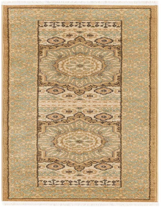 A 6 ft runner rug in shades of ivory and cream with a traditional medallion pattern, ideal for a hallway or kitchen.