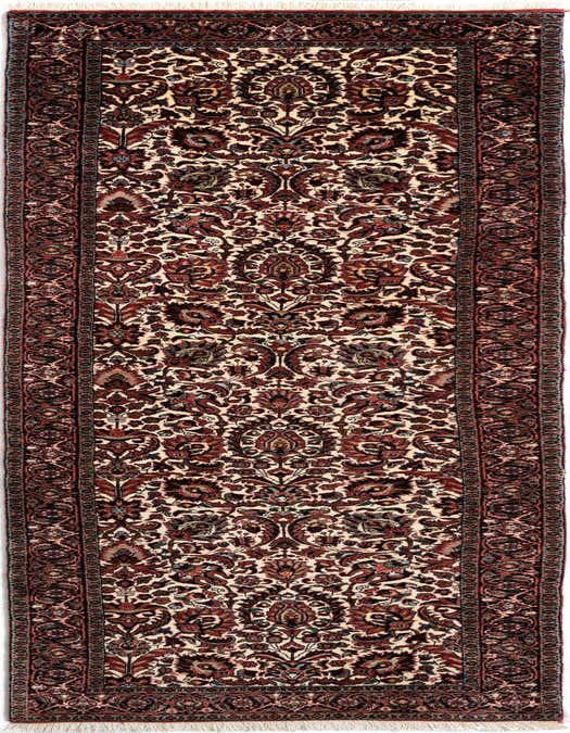 A 9 ft runner rug from the Rugs.com Bidjar collection, featuring a traditional Persian pattern in ivory, cream, and deep red tones, perfect for a hallway.