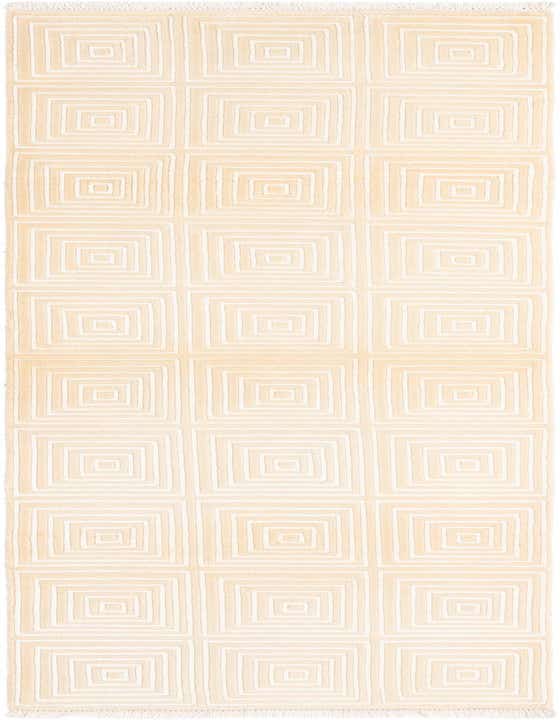 A 10 ft Darya runner rug in ivory and cream, featuring a modern geometric concentric square pattern.