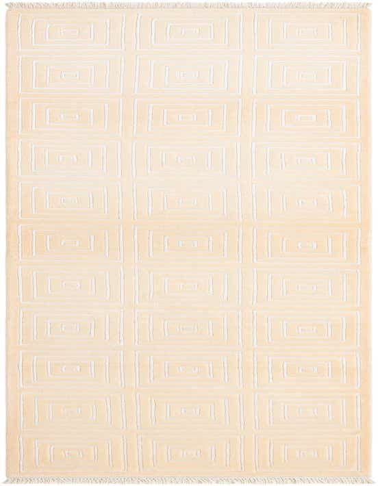 A 10 ft runner rug in ivory and cream with a modern geometric pattern of repeating concentric squares, ideal for a hallway.