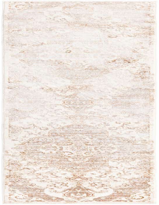 An 8 ft runner rug in ivory and cream with a distressed traditional medallion pattern, ideal for a hallway.