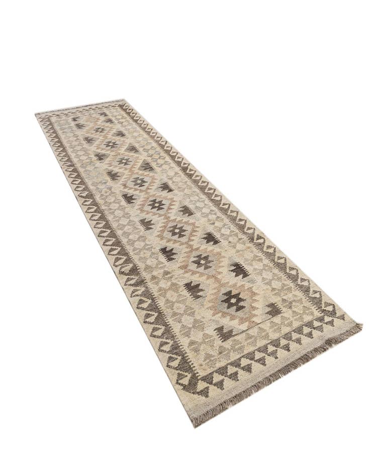 Detail image of  2' 10 x 9' 8  Hand Woven Kilim Maymana Wool Runner Rug