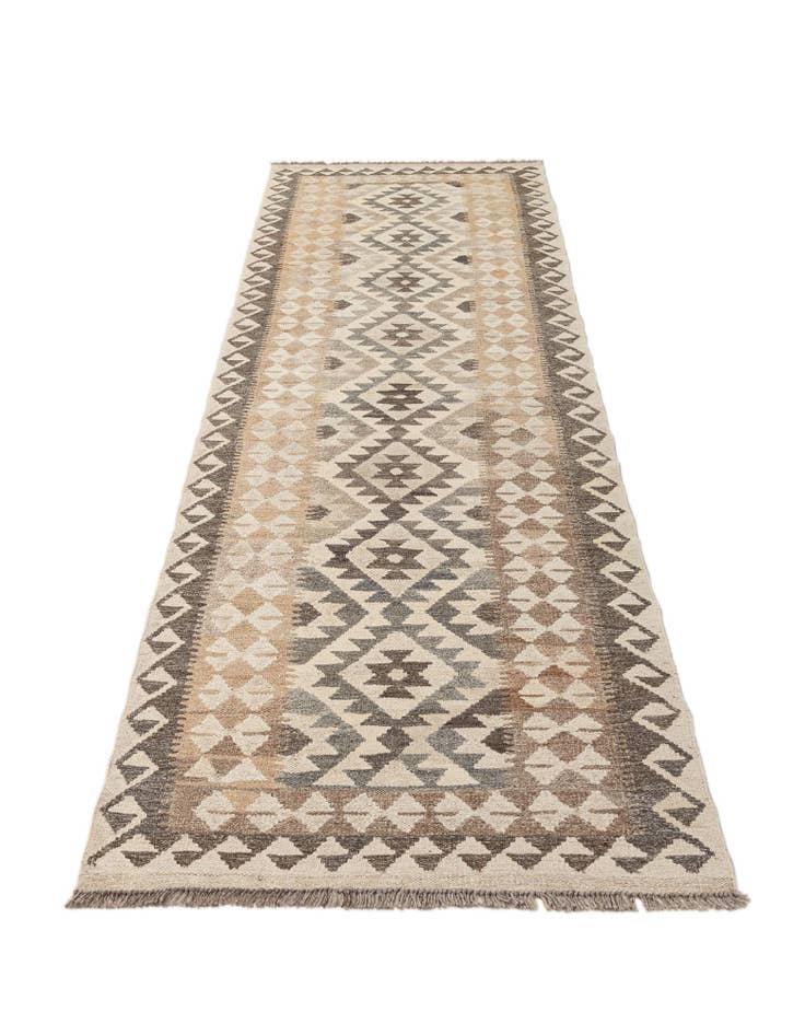 Detail image of  2' 8 x 9' 8  Hand Woven Kilim Maymana Wool Runner Rug