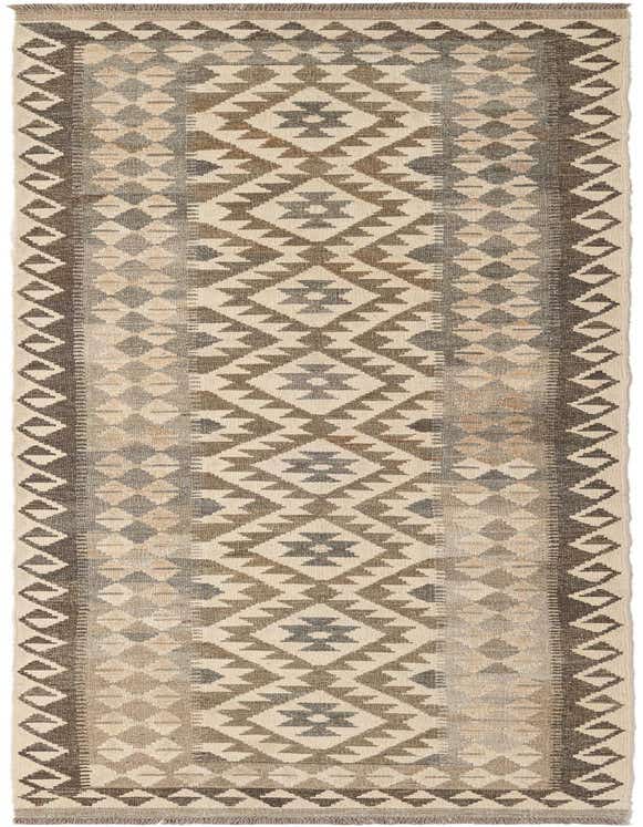 A 10 ft runner rug in ivory and cream with a tribal geometric pattern, perfect for a hallway.