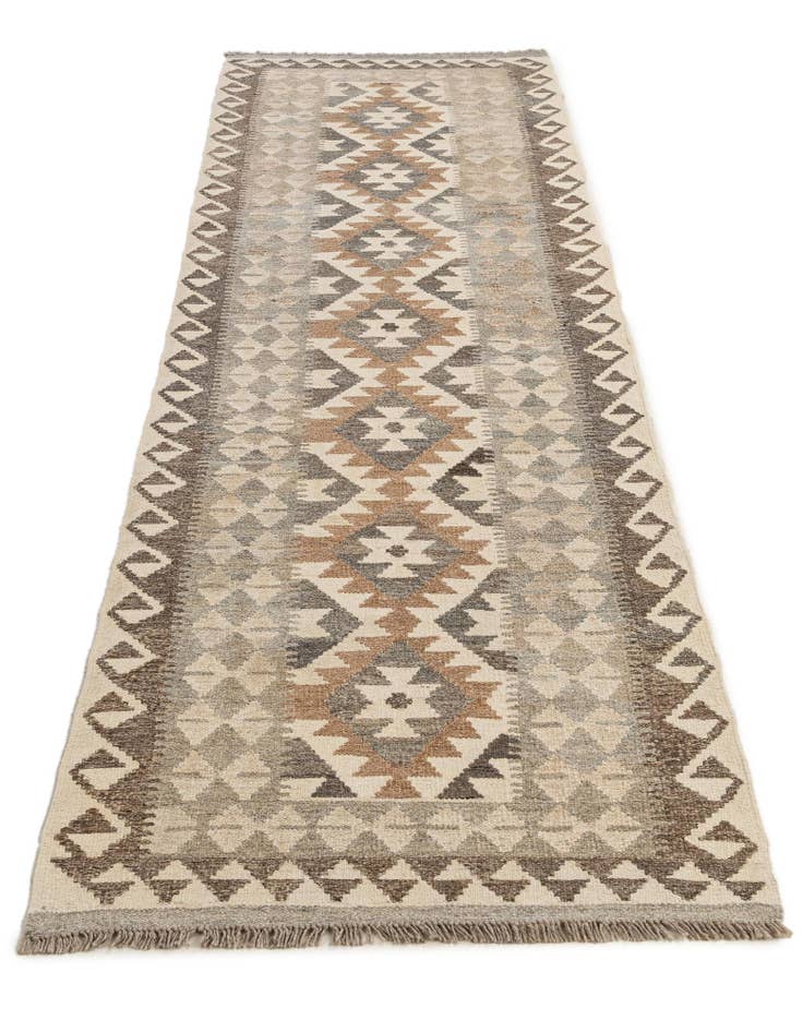 Detail image of  2' 8 x 9' 9  Hand Woven Kilim Maymana Wool Runner Rug
