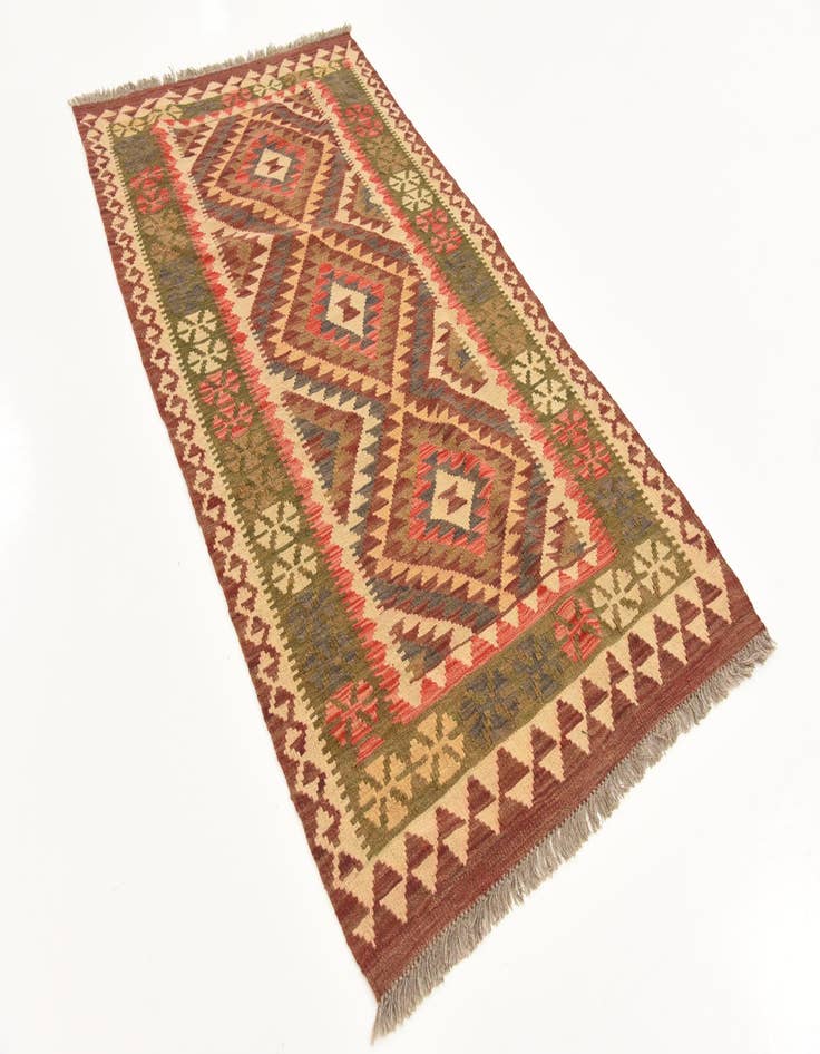 Detail image of  3' 4 x 6' 6  Hand Woven Kilim Maymana Wool Runner Rug