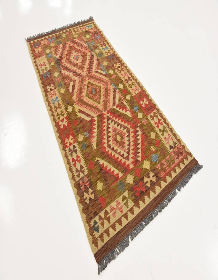 Detail image of  3' 3 x 6' 5  Hand Woven Kilim Maymana Wool Runner Rug