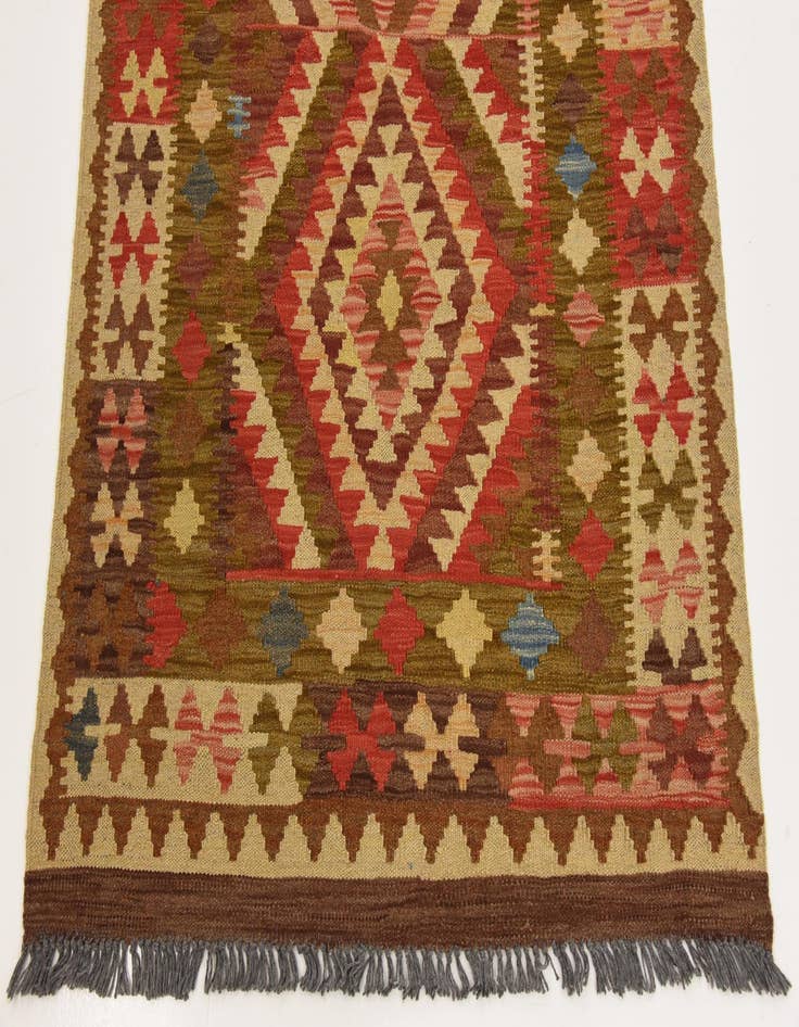 Detail image of  3' 3 x 6' 5  Hand Woven Kilim Maymana Wool Runner Rug