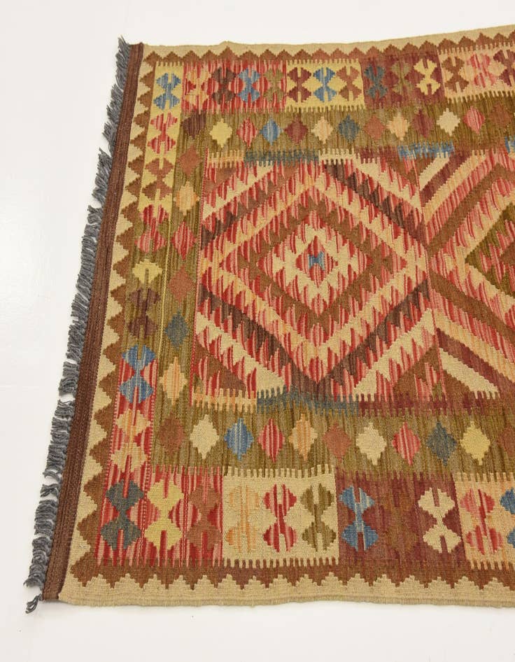 Detail image of  3' 3 x 6' 5  Hand Woven Kilim Maymana Wool Runner Rug