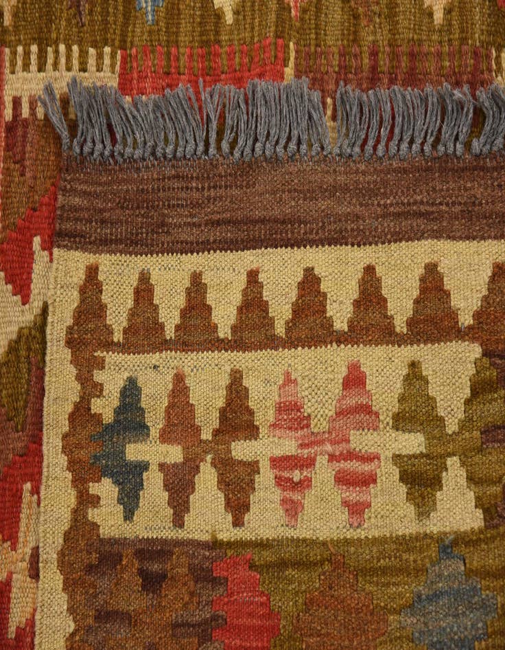 Detail image of  3' 3 x 6' 5  Hand Woven Kilim Maymana Wool Runner Rug