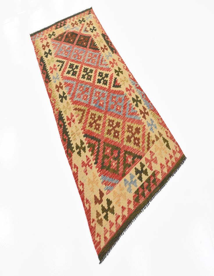 Detail image of  3' 2 x 6' 5  Hand Woven Kilim Maymana Wool Runner Rug