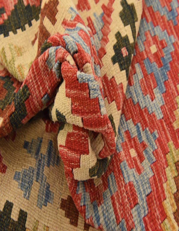 Detail image of  3' 2 x 6' 5  Hand Woven Kilim Maymana Wool Runner Rug