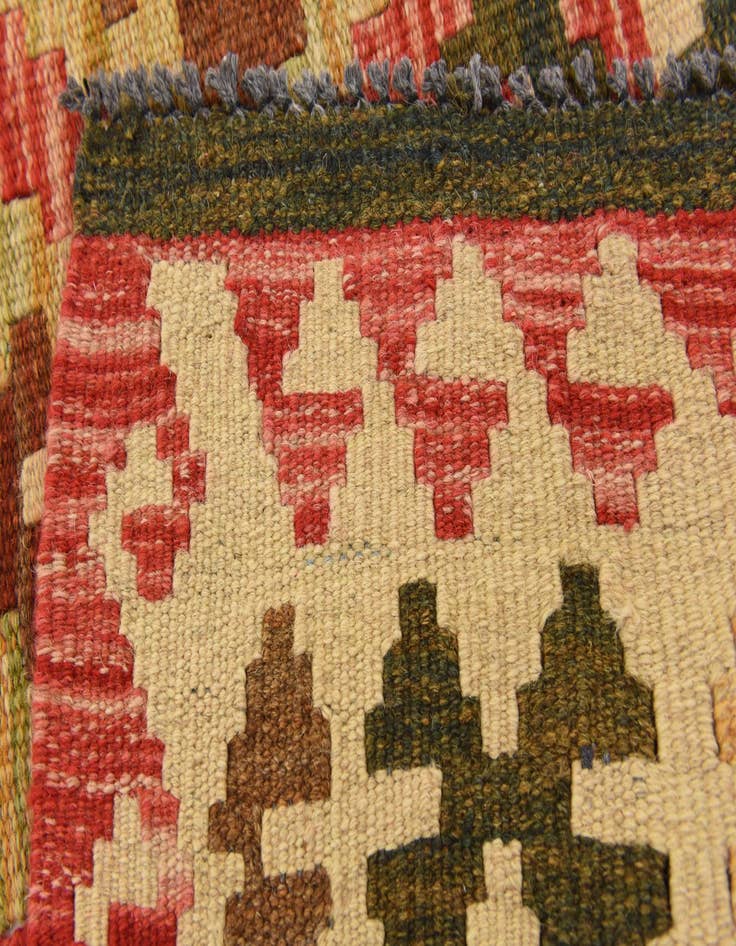 Detail image of  3' 2 x 6' 5  Hand Woven Kilim Maymana Wool Runner Rug
