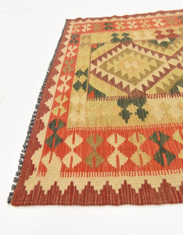 Detail image of  3' 4 x 6' 7  Hand Woven Kilim Maymana Wool Runner Rug