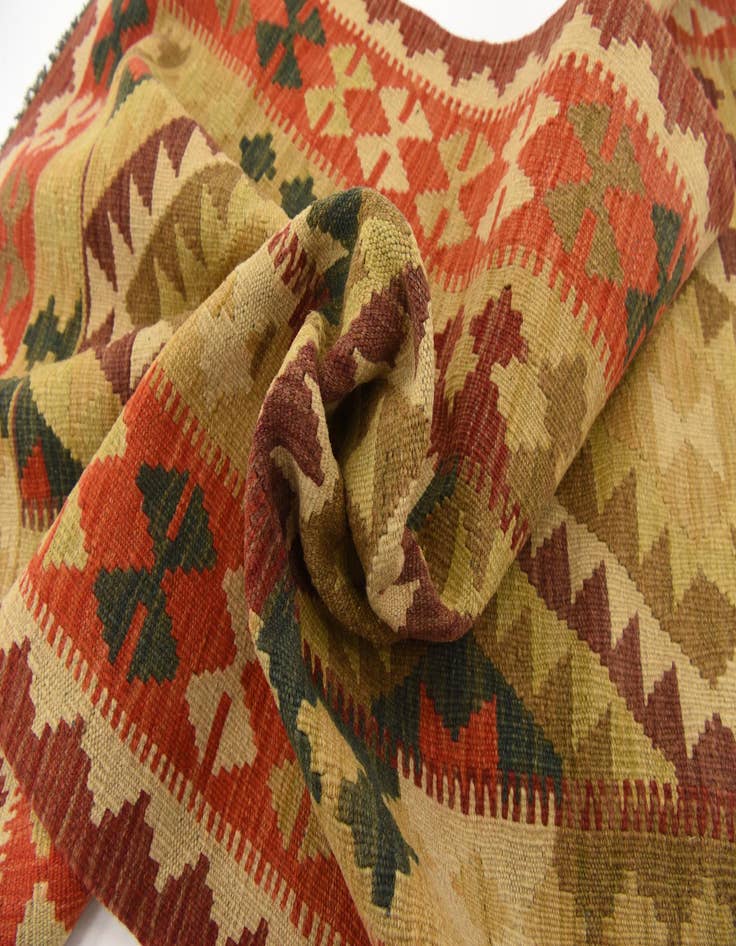 Detail image of  3' 4 x 6' 7  Hand Woven Kilim Maymana Wool Runner Rug