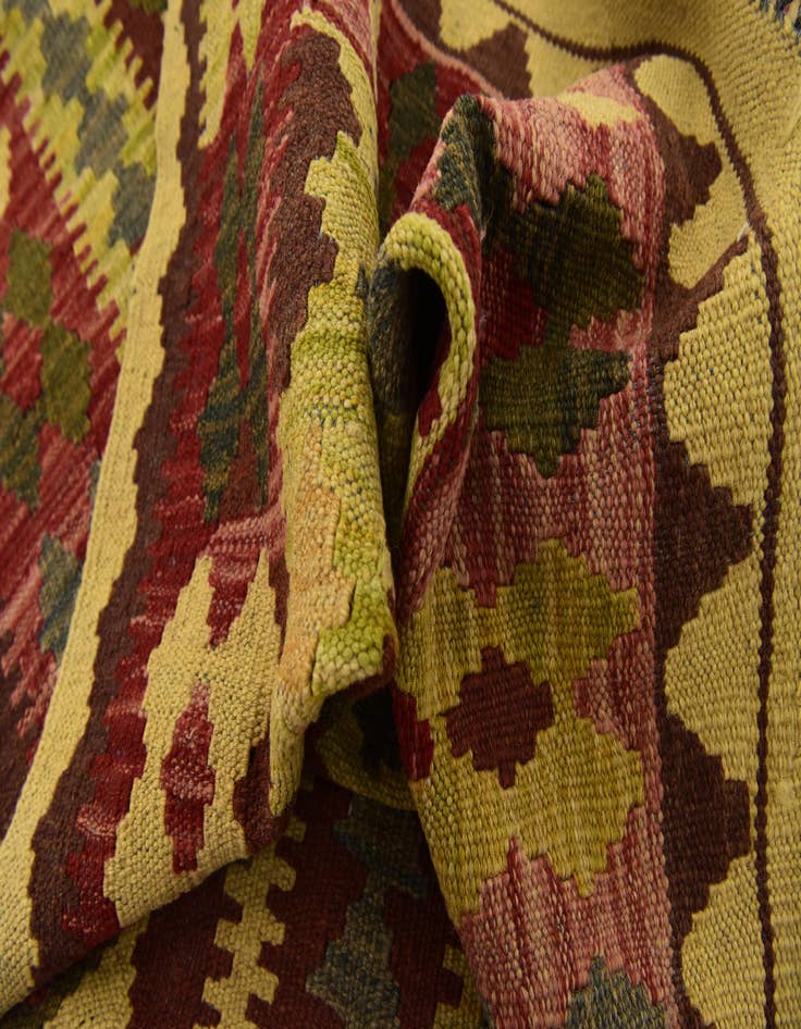 Detail image of  3' 2 x 6' 5  Hand Woven Kilim Maymana Wool Runner Rug