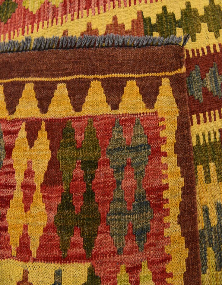 Detail image of  3' 3 x 6' 6  Hand Woven Kilim Maymana Wool Runner Rug