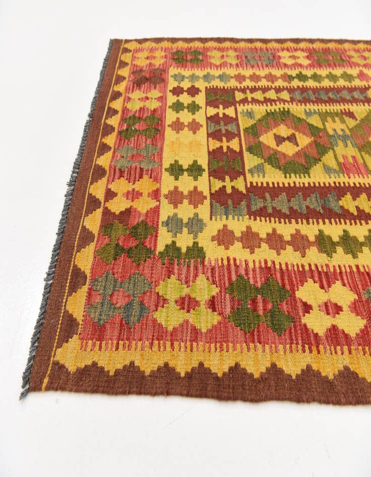Detail image of  3' 3 x 6' 6  Hand Woven Kilim Maymana Wool Runner Rug