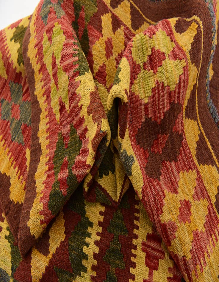 Detail image of  3' 3 x 6' 6  Hand Woven Kilim Maymana Wool Runner Rug