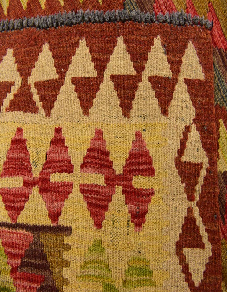 Detail image of  3' 2 x 6' 7  Hand Woven Kilim Maymana Wool Runner Rug