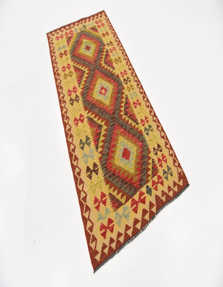 Detail image of  3' 2 x 6' 7  Hand Woven Kilim Maymana Wool Runner Rug