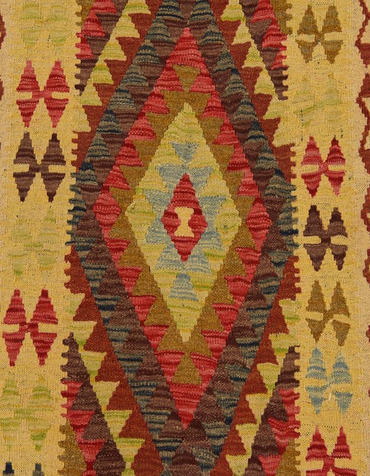 Detail image of  3' 2 x 6' 7  Hand Woven Kilim Maymana Wool Runner Rug