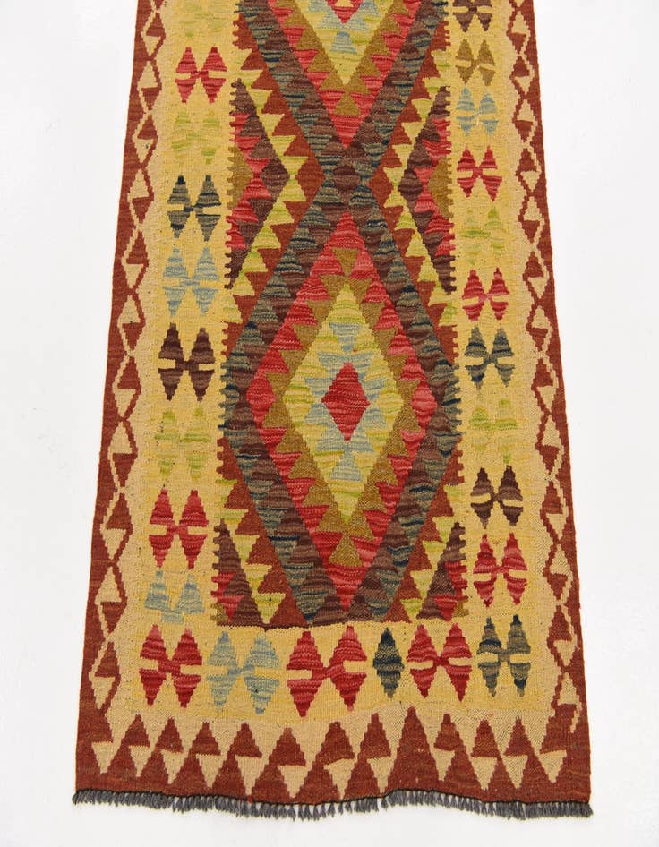 Detail image of  3' 2 x 6' 7  Hand Woven Kilim Maymana Wool Runner Rug